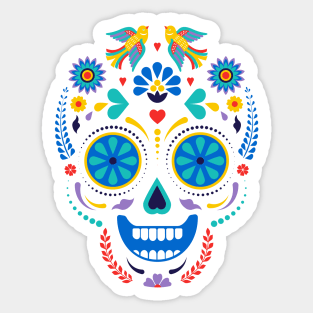 Smiling Floral Dia De Los Muertos Skull Sticker